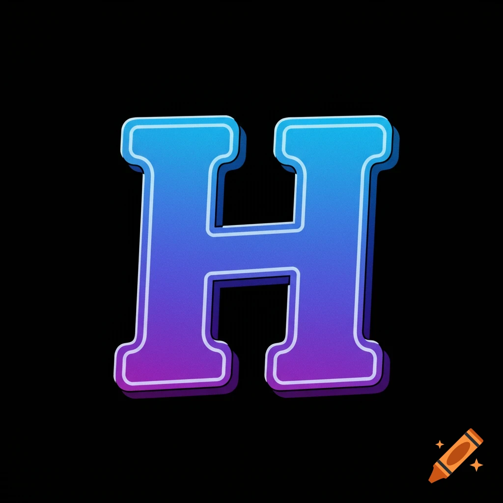The letter H with a blue to purple gradient and white outline on black background.