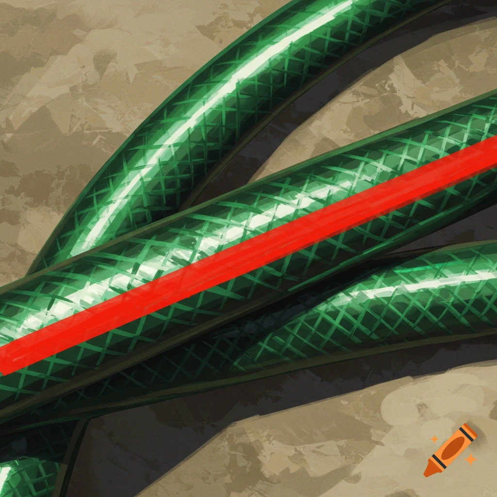 Several green hoses with a red stripe.