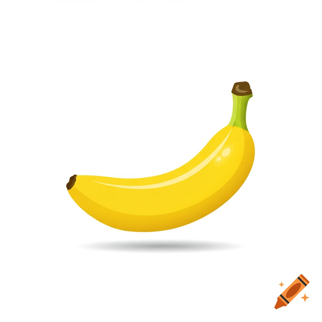 Illustration of a yellow banana with a green stem and shadow