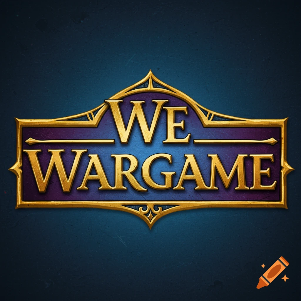 Decorative logo for We Wargame channel in gold and purple