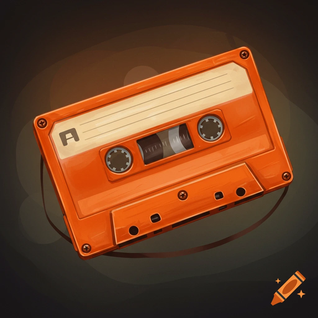 An orange cassette tape with an 'A' label.