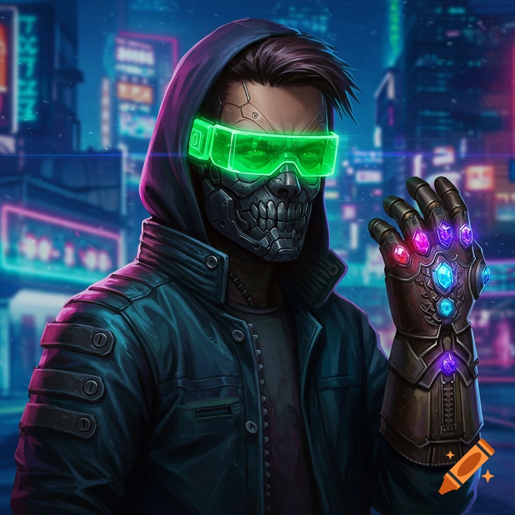 Masked man with green visor and infinity gauntlet