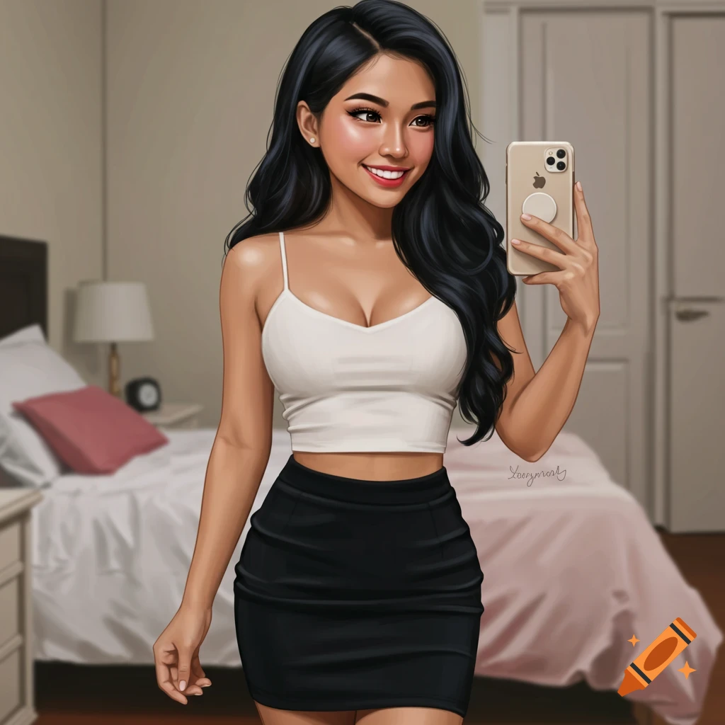 A woman taking a selfie in a bedroom