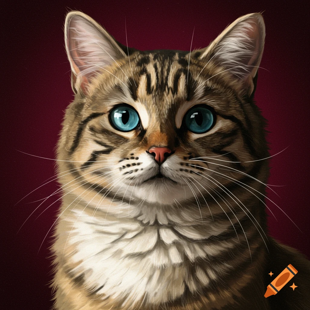 Close-up of a tabby cat with blue eyes.