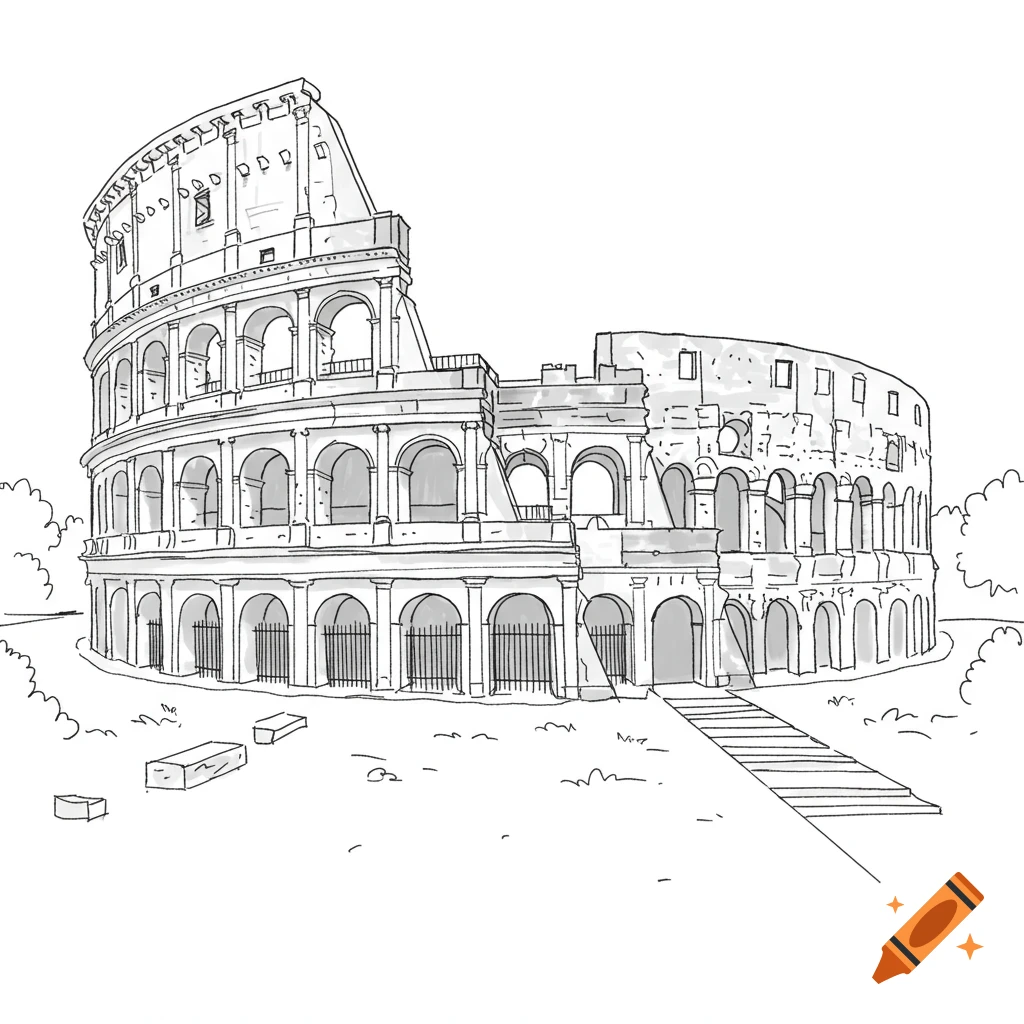 Sketch drawing of the Colosseum with a staircase.