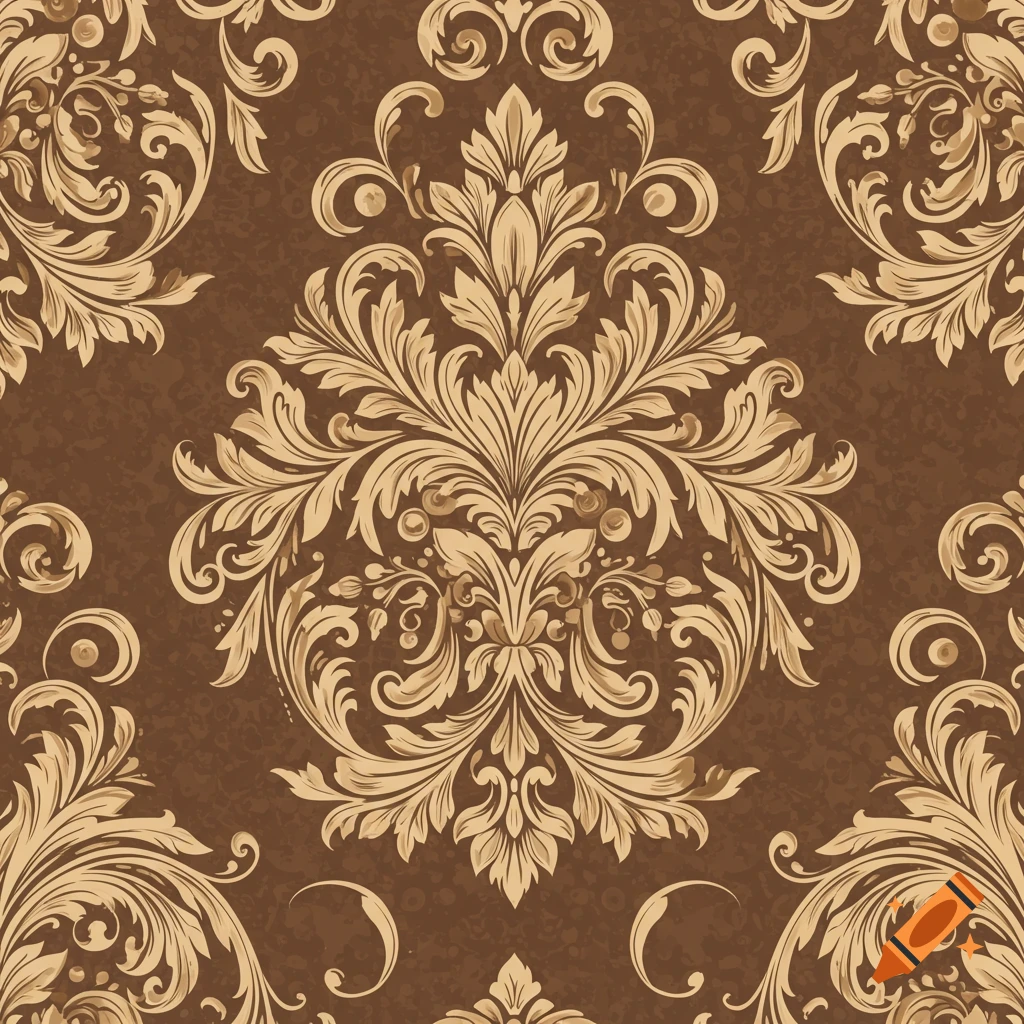 Elegant gold damask pattern on a brown background