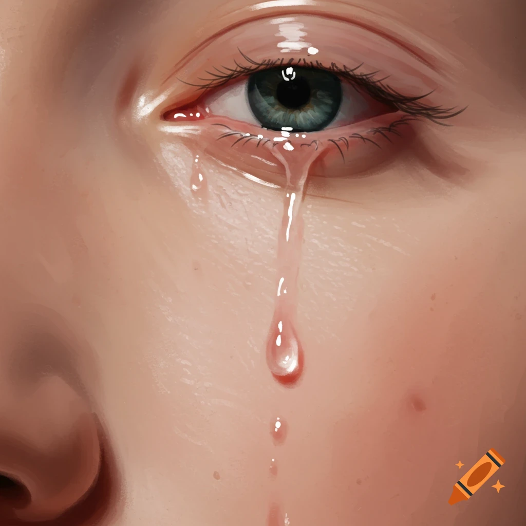 Close-up of an eye with a tear rolling down the cheek.