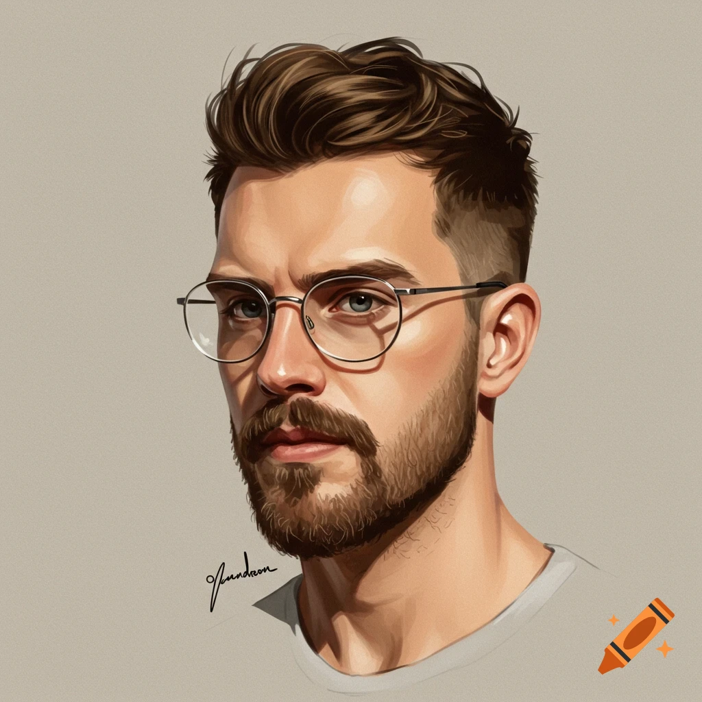 Portrait of a man with a beard and glasses.