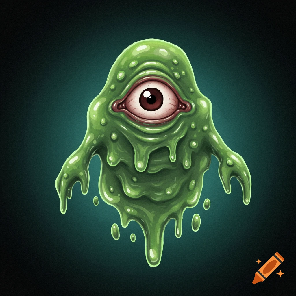 A green blob monster with a single large eye, dripping goo