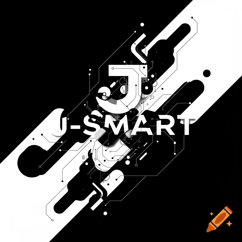 Black and white abstract design with tech elements and the text J-SMART.