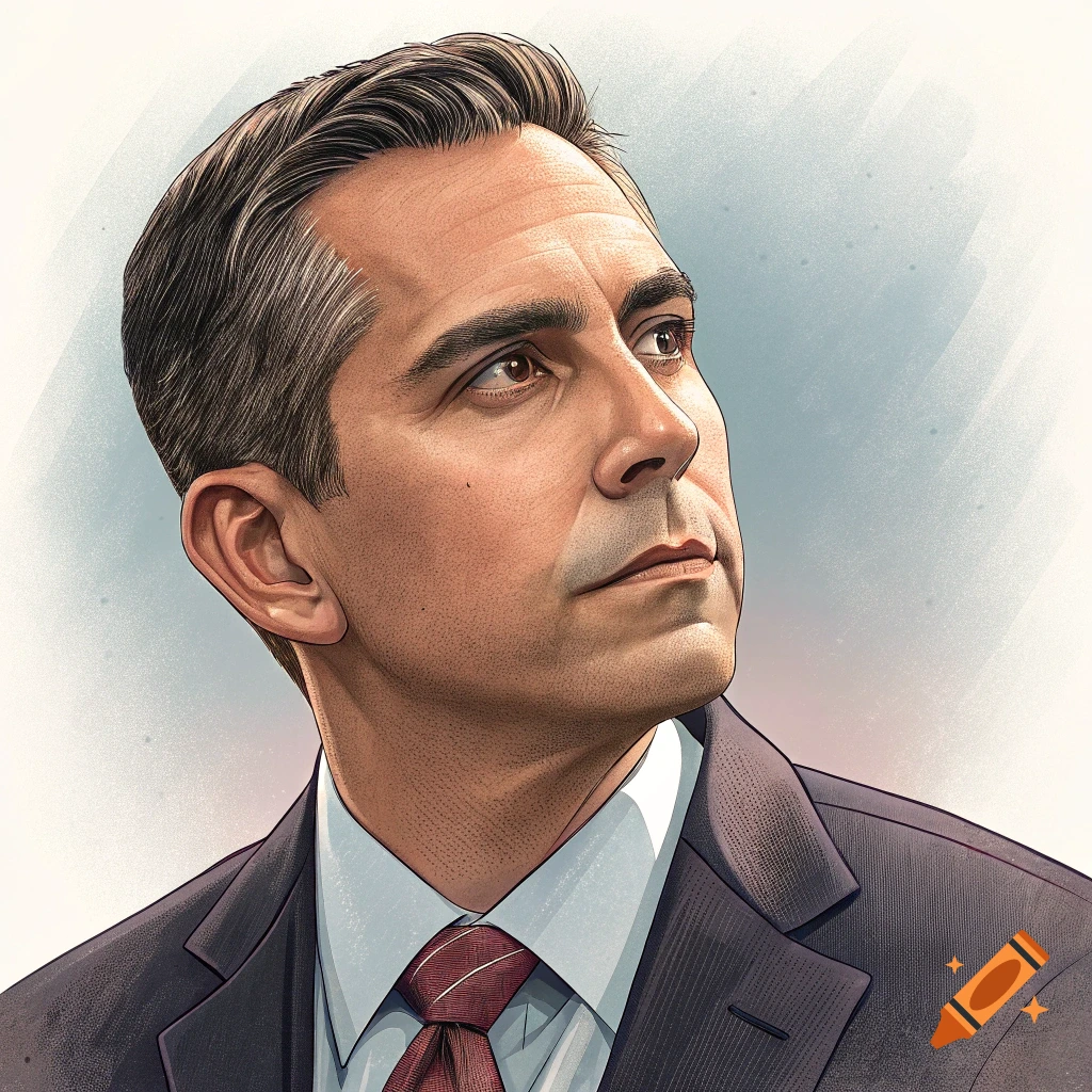 Illustration of a man in a suit looking upwards