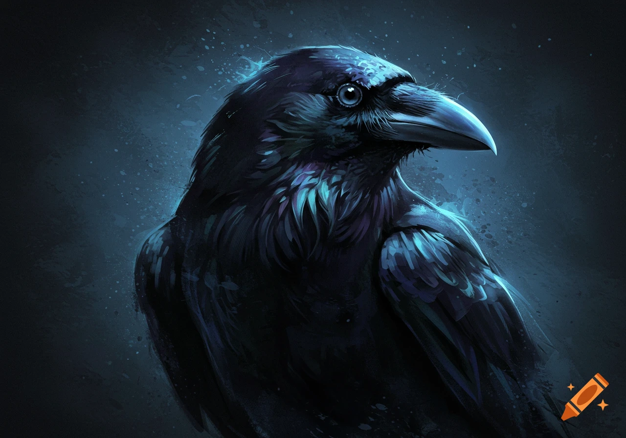Close-up of a dark raven with blue highlights