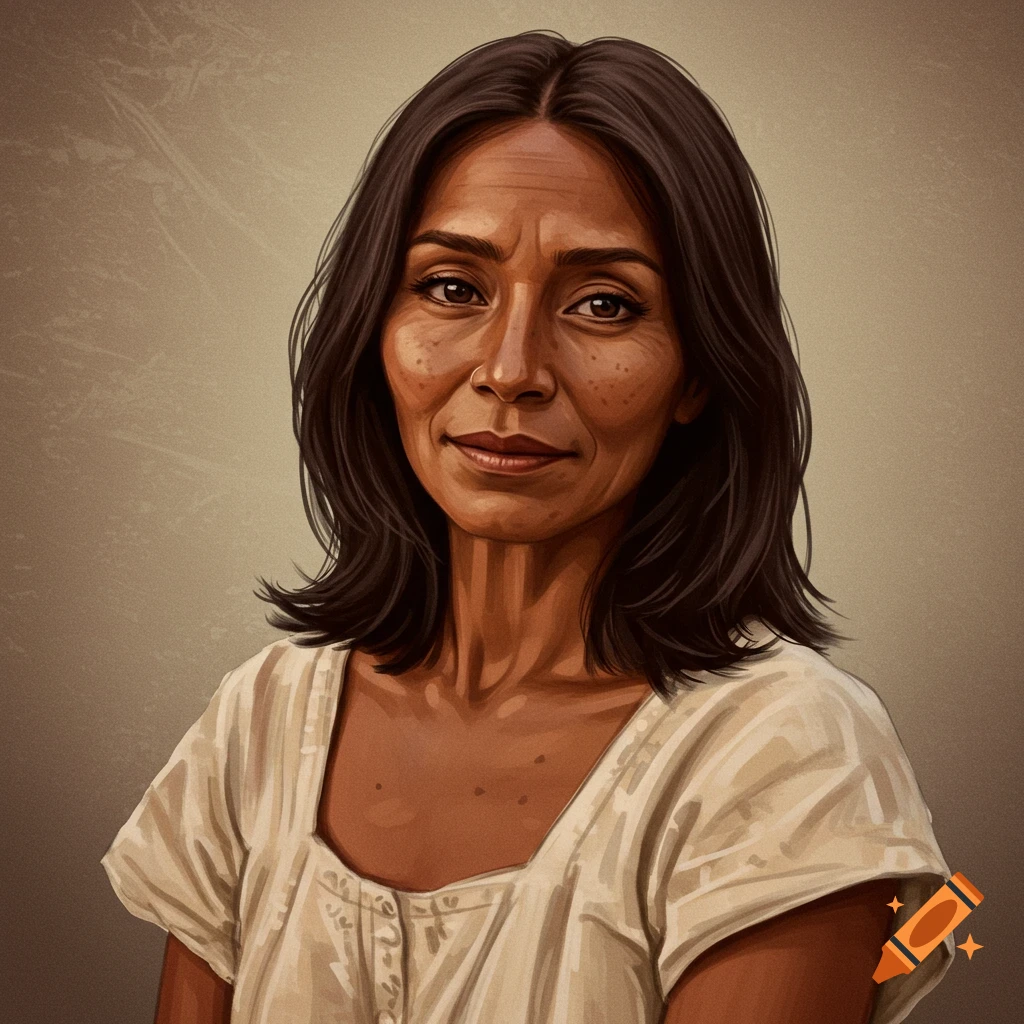 Portrait of a woman with dark hair and freckles