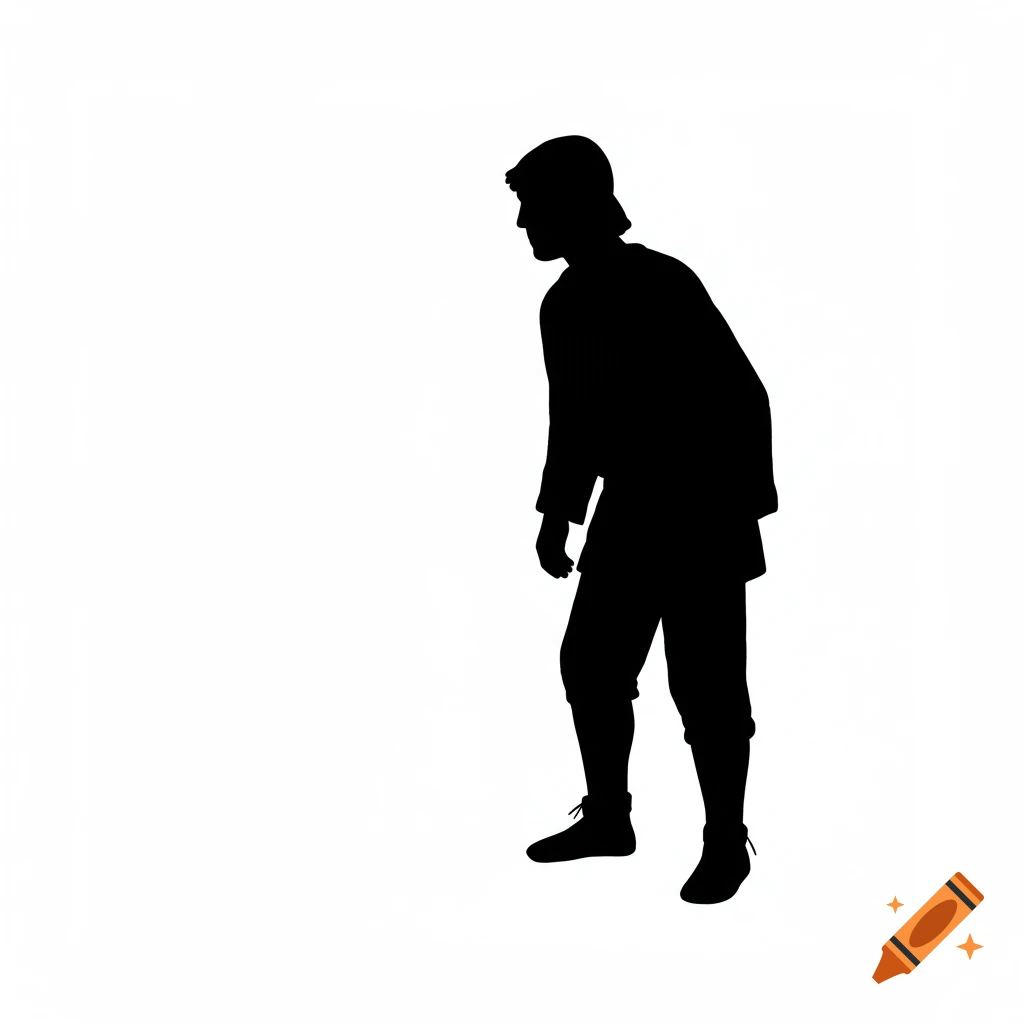 Black silhouette of a medieval peasant bending slightly