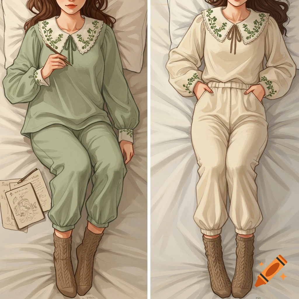 Person in pajamas and socks lying in bed, reading or writing.