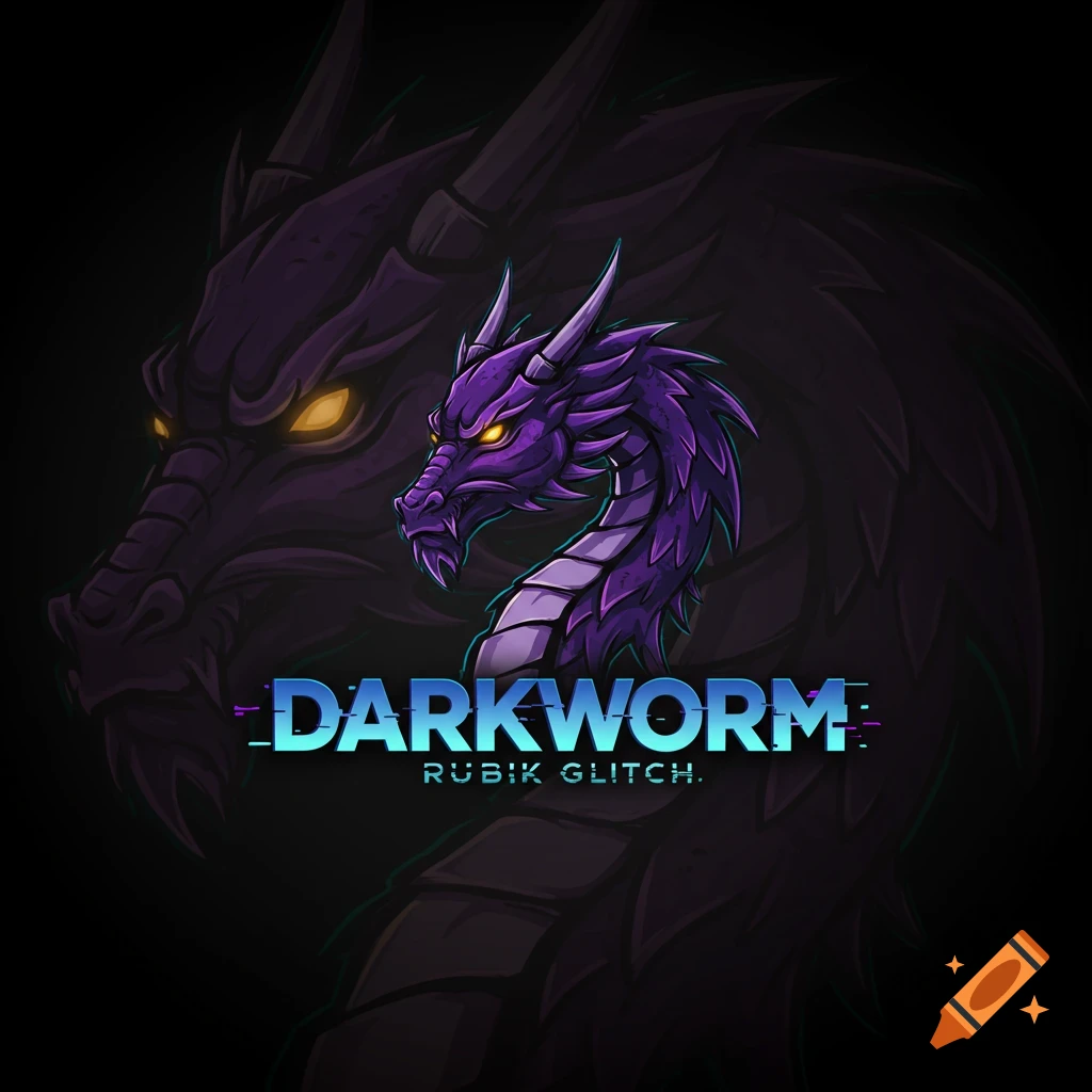 Logo featuring a purple dragon head and the text DARKWORM RUBIK GLITCH.