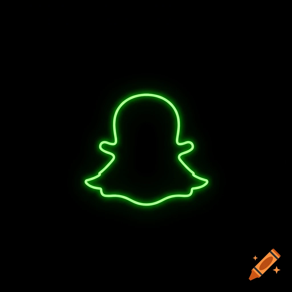 Neon green outline of the Snapchat ghost logo on a black background.