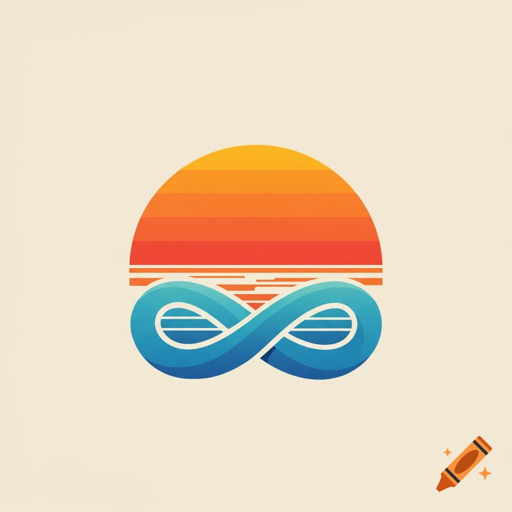 Logo of an orange gradient sunset circle over a blue infinity symbol representing water.