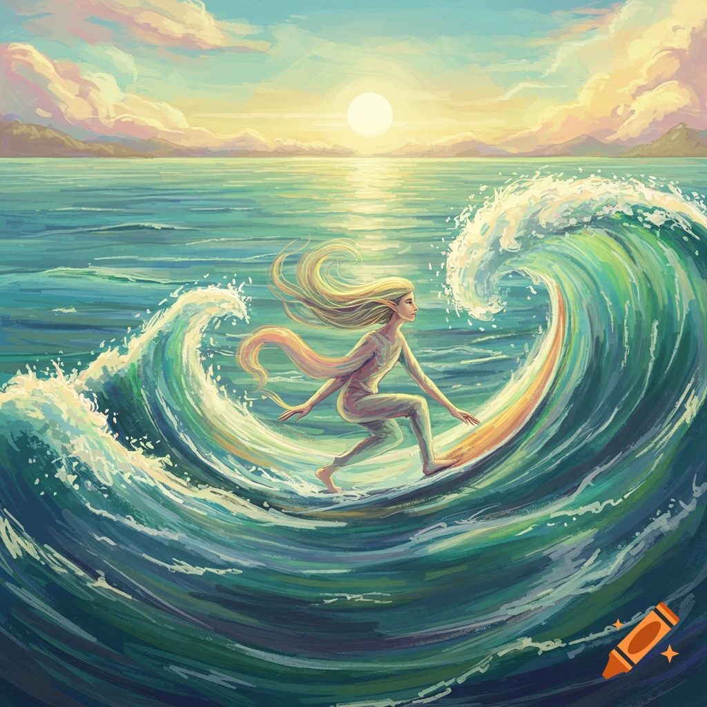 A person surfing a large wave at sunset on the ocean.