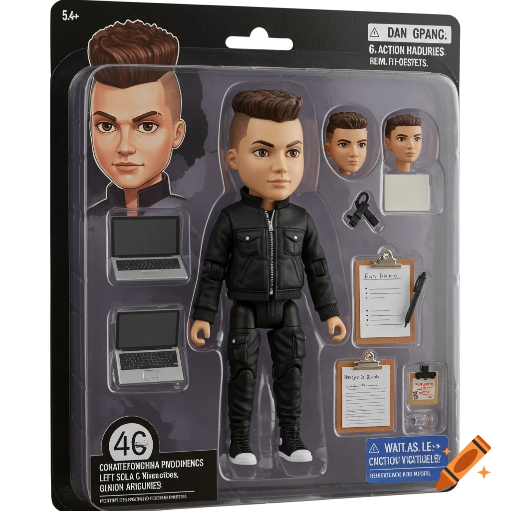 Action figure set in retail packaging with accessories and extra heads.