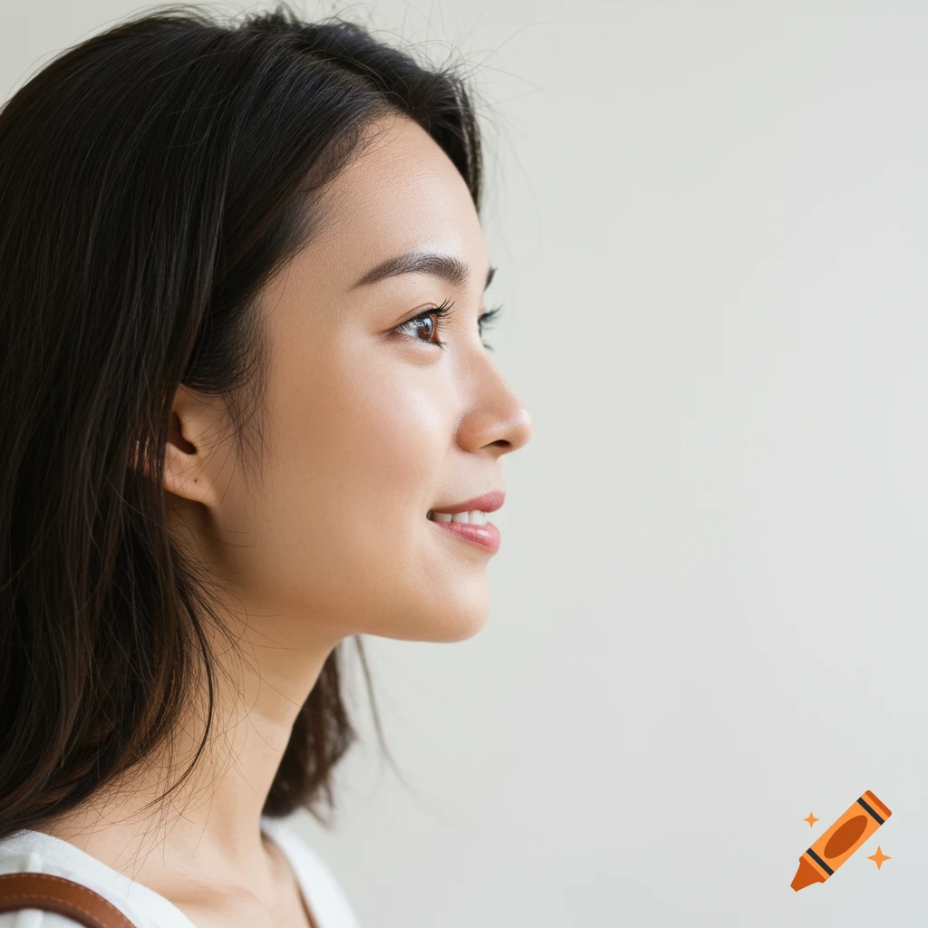 Profile portrait of a young Asian woman smiling