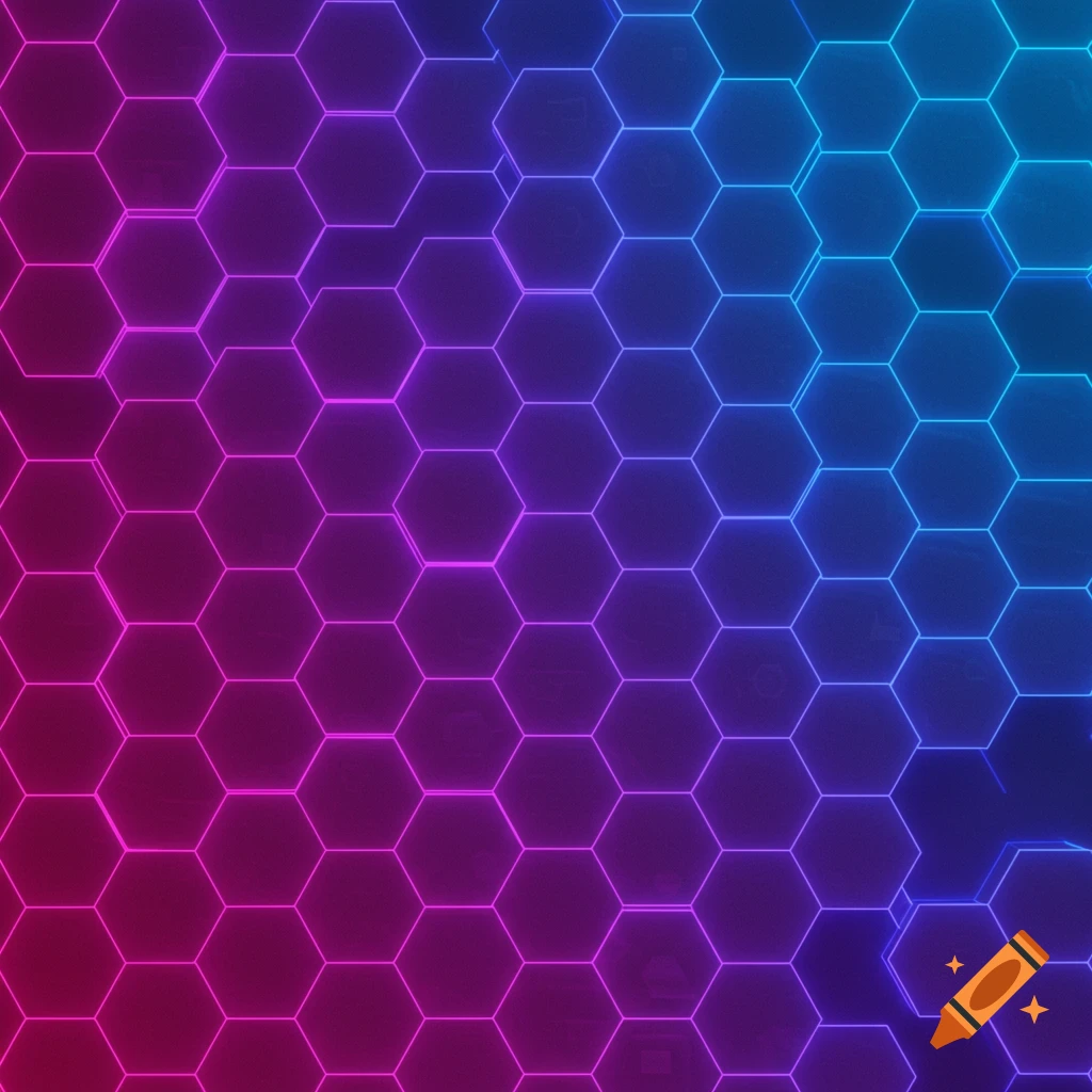 Neon hexagon pattern glowing pink and blue