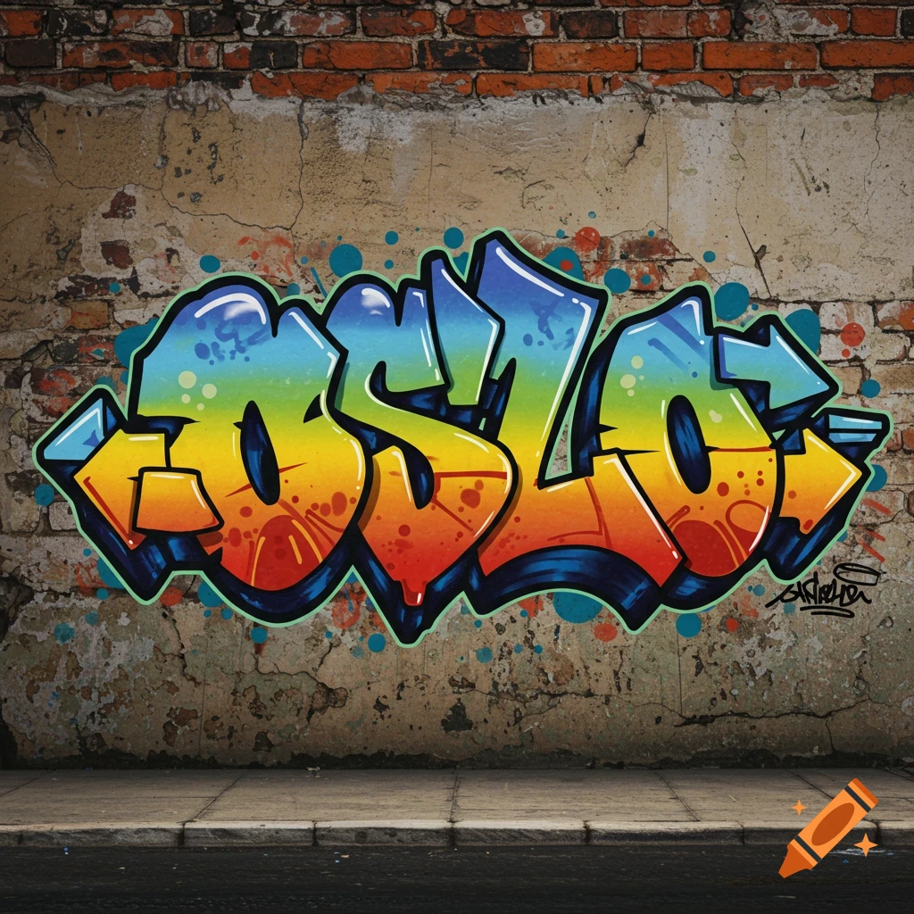 Colorful graffiti tag saying OSLO on a brick wall.