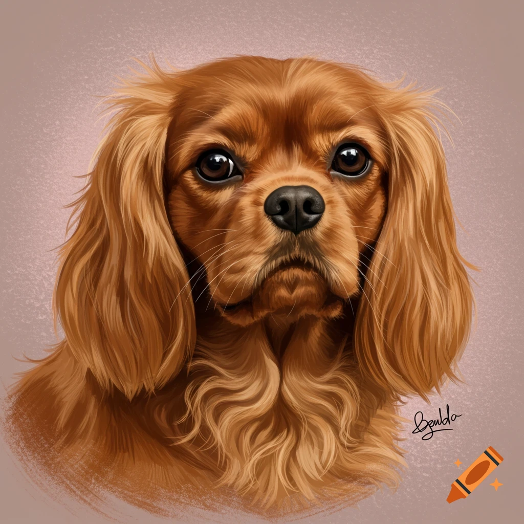 portrait of a Ruby Cavalier King Charles Spaniel