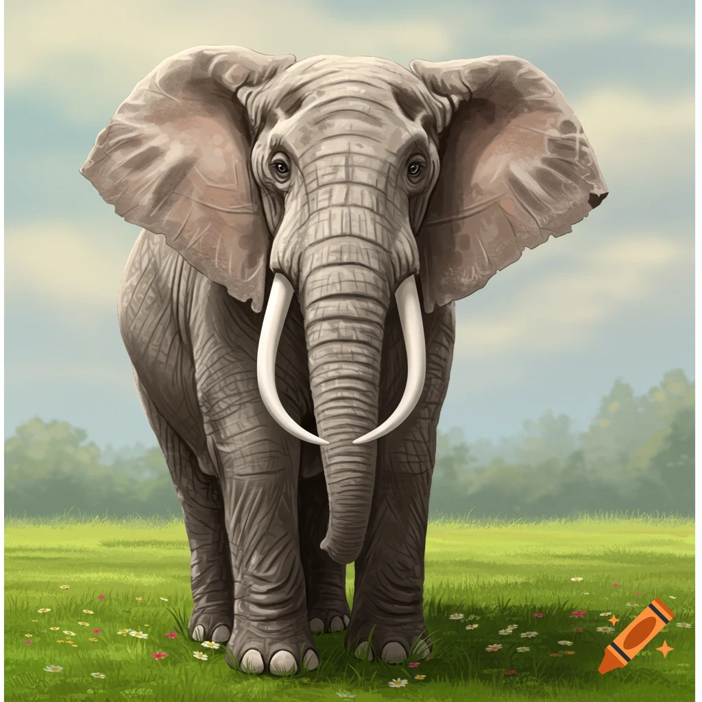 An elephant stands in a grassy field.