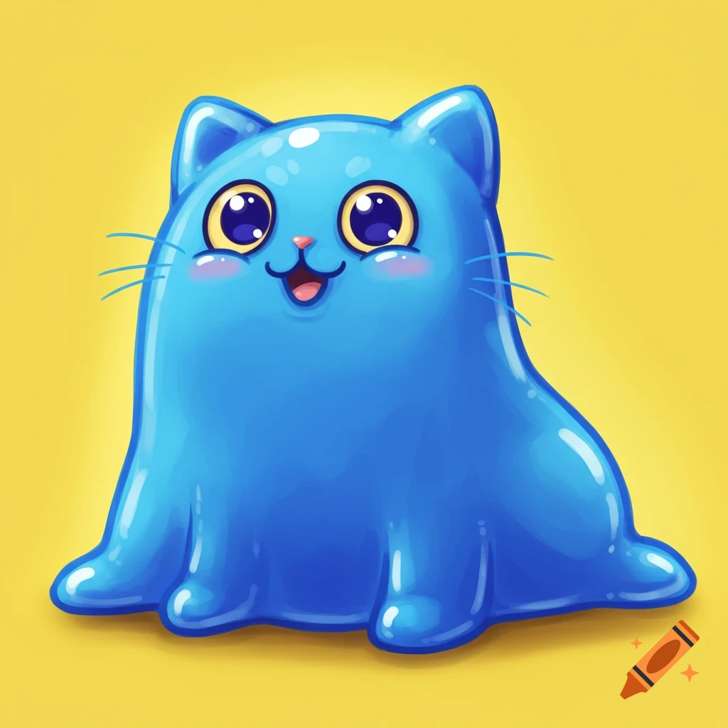 Cute blue blob cat on a yellow background