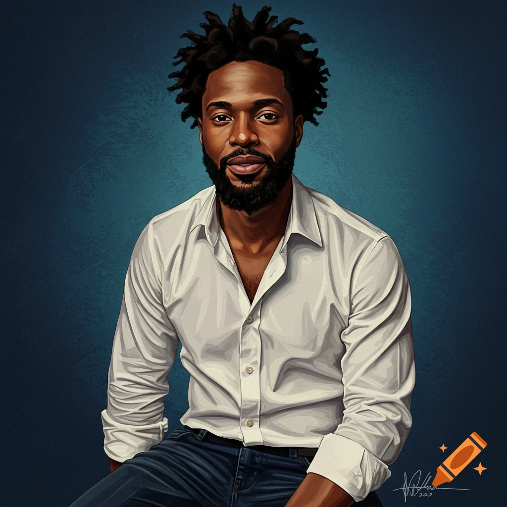 Portrait of a Black man in a white shirt and jeans.