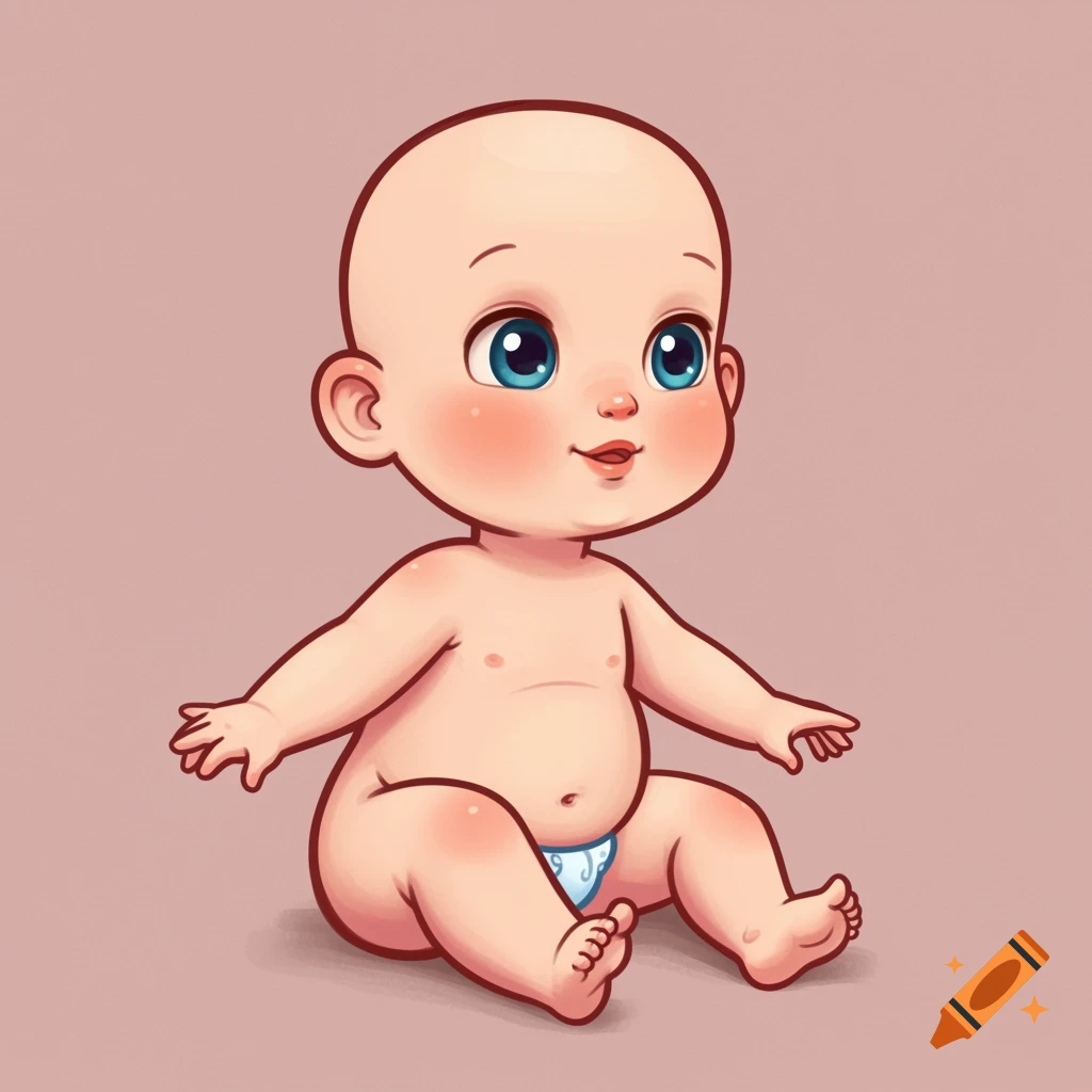A cartoon illustration of a baby sitting.