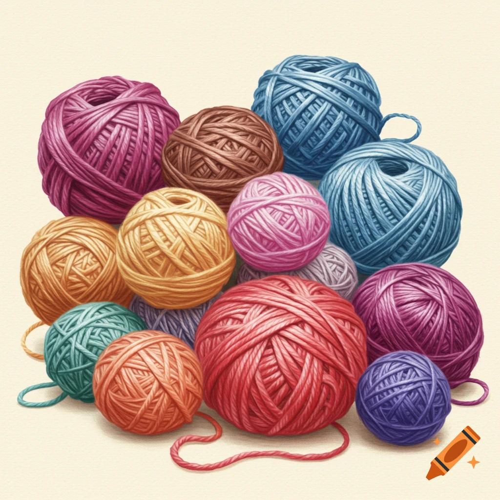 A pile of colorful yarn balls.
