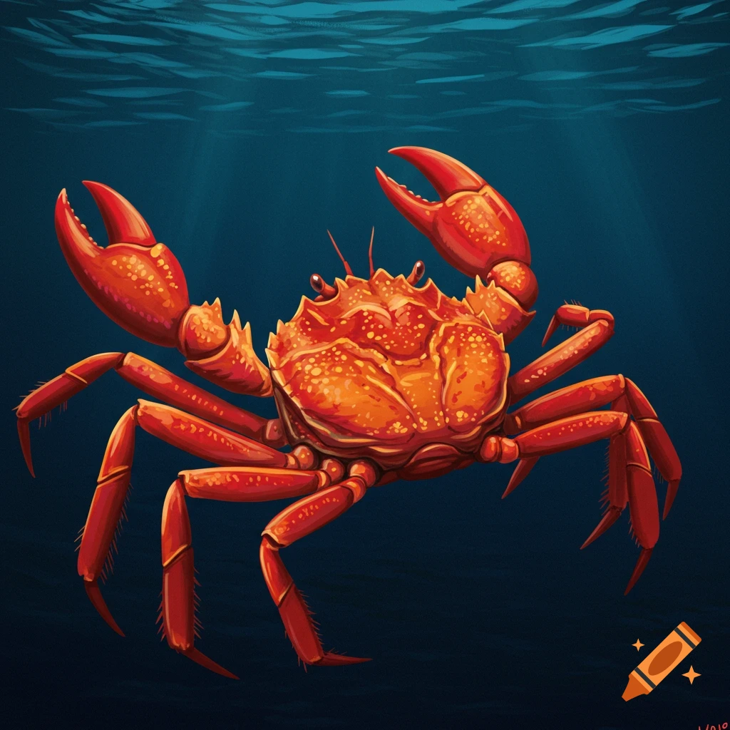 A red crab underwater.