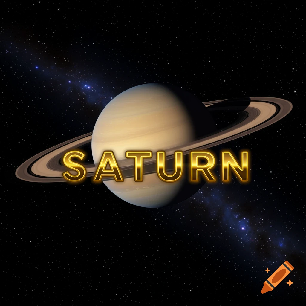 Illustration of the planet Saturn and its rings against a starry background, with the word 'SATURN' in gold text.