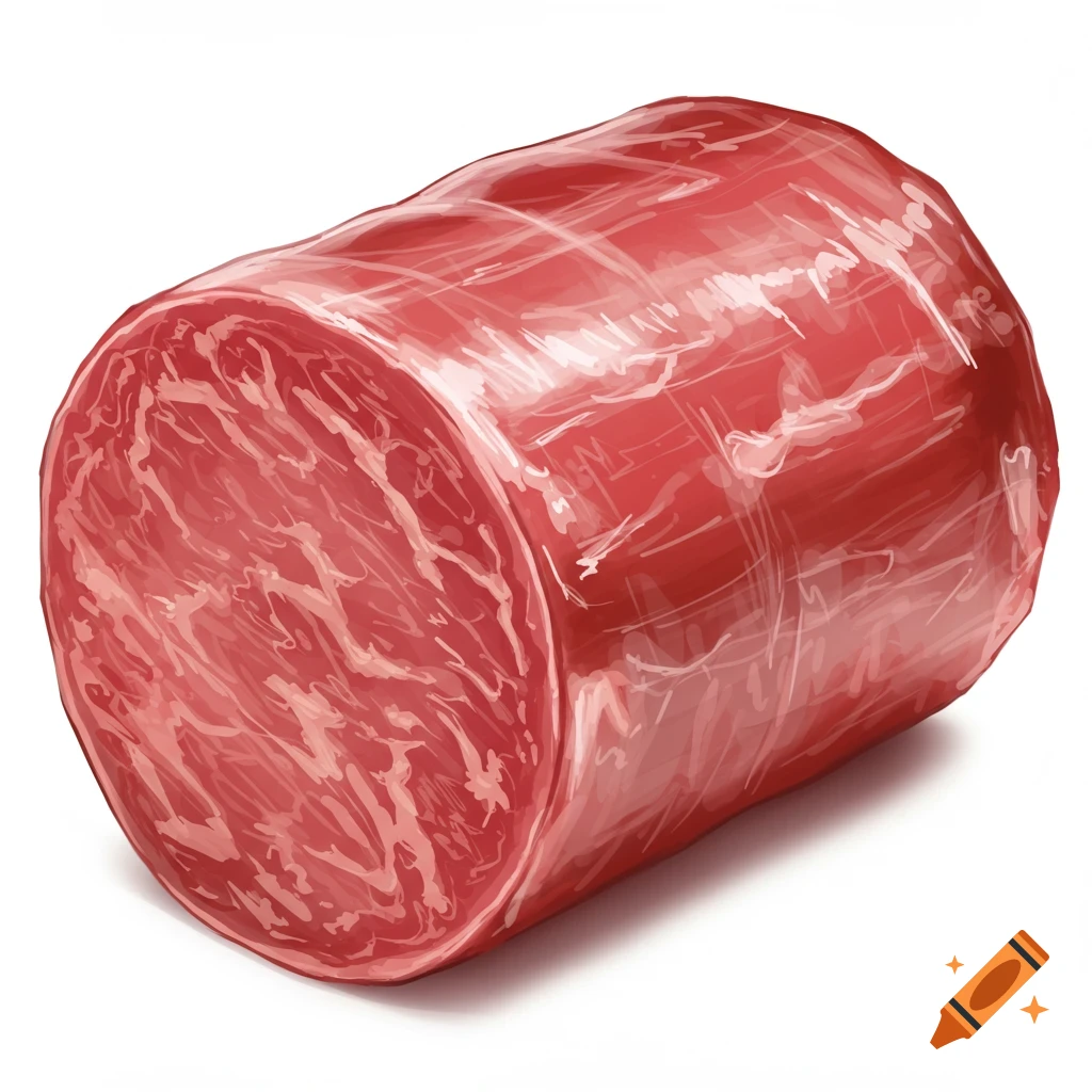 A raw beef roast on a white background.