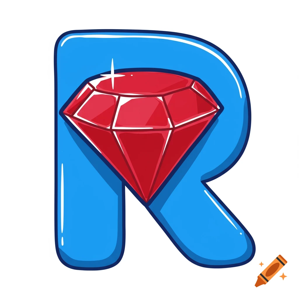 Clipart capital letter R with a red ruby.