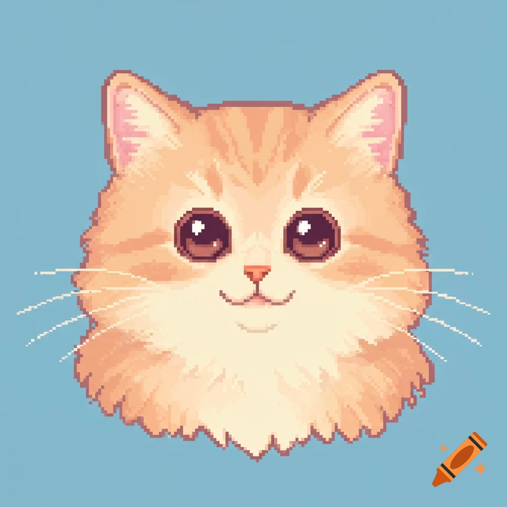 Cute pixel art illustration of an orange cat head.