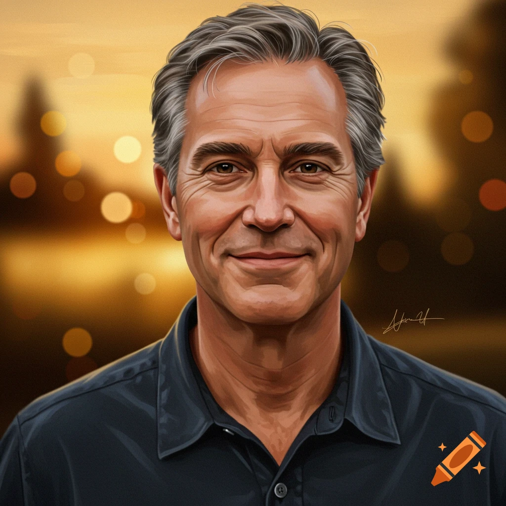 Portrait of a smiling man with grey hair against a bokeh background.