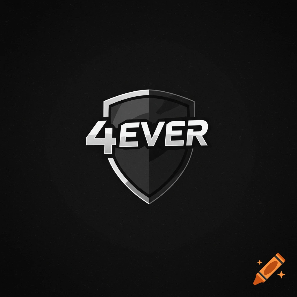 A modern esports logo featuring the text '4EVER' in silver over a black and silver shield.