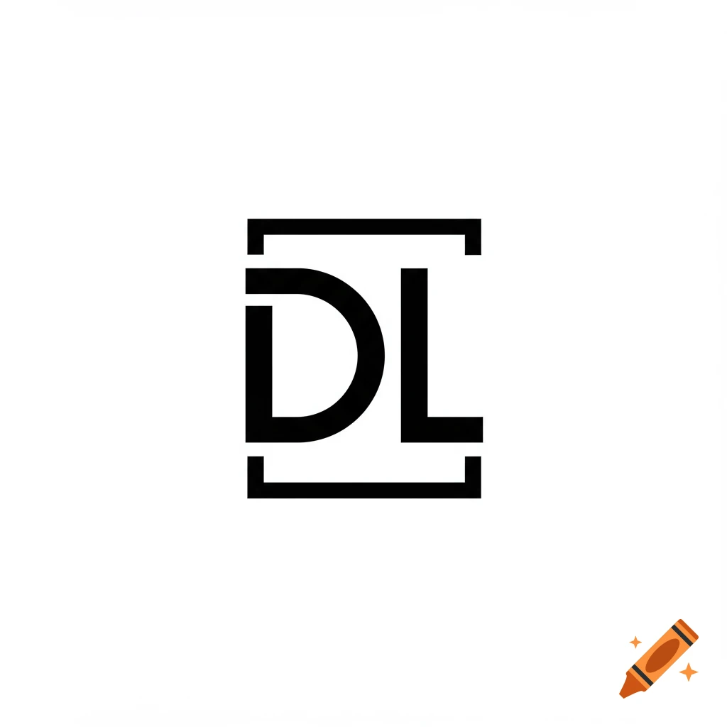 Black and white logo with letters DL inside a square bracket shape.