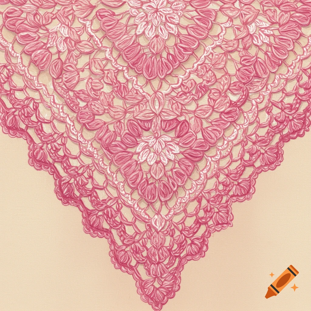 Pink crochet or lace pattern on a beige background.
