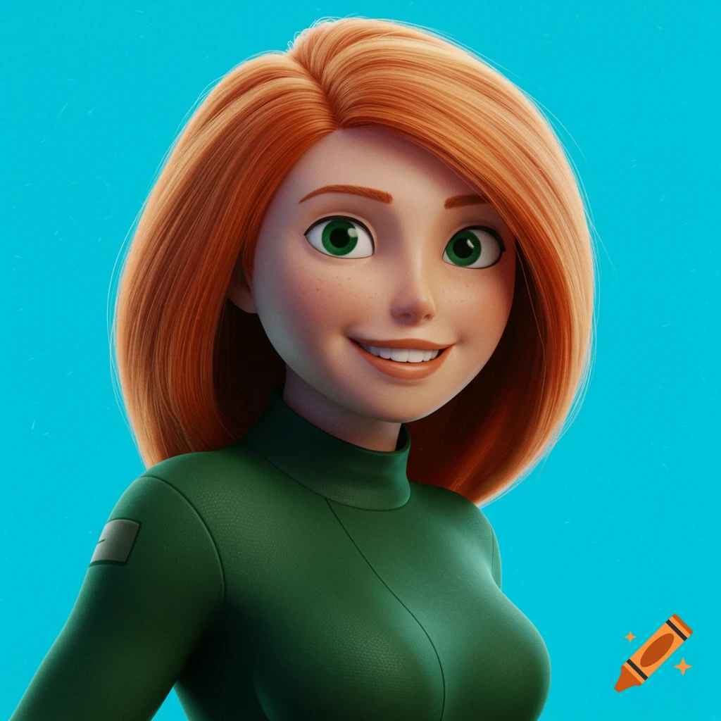 3D animation of a character resembling Kim Possible smiling