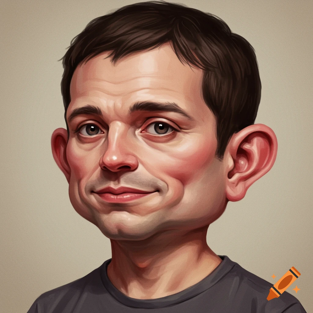 Caricature of a man with a large head and small face