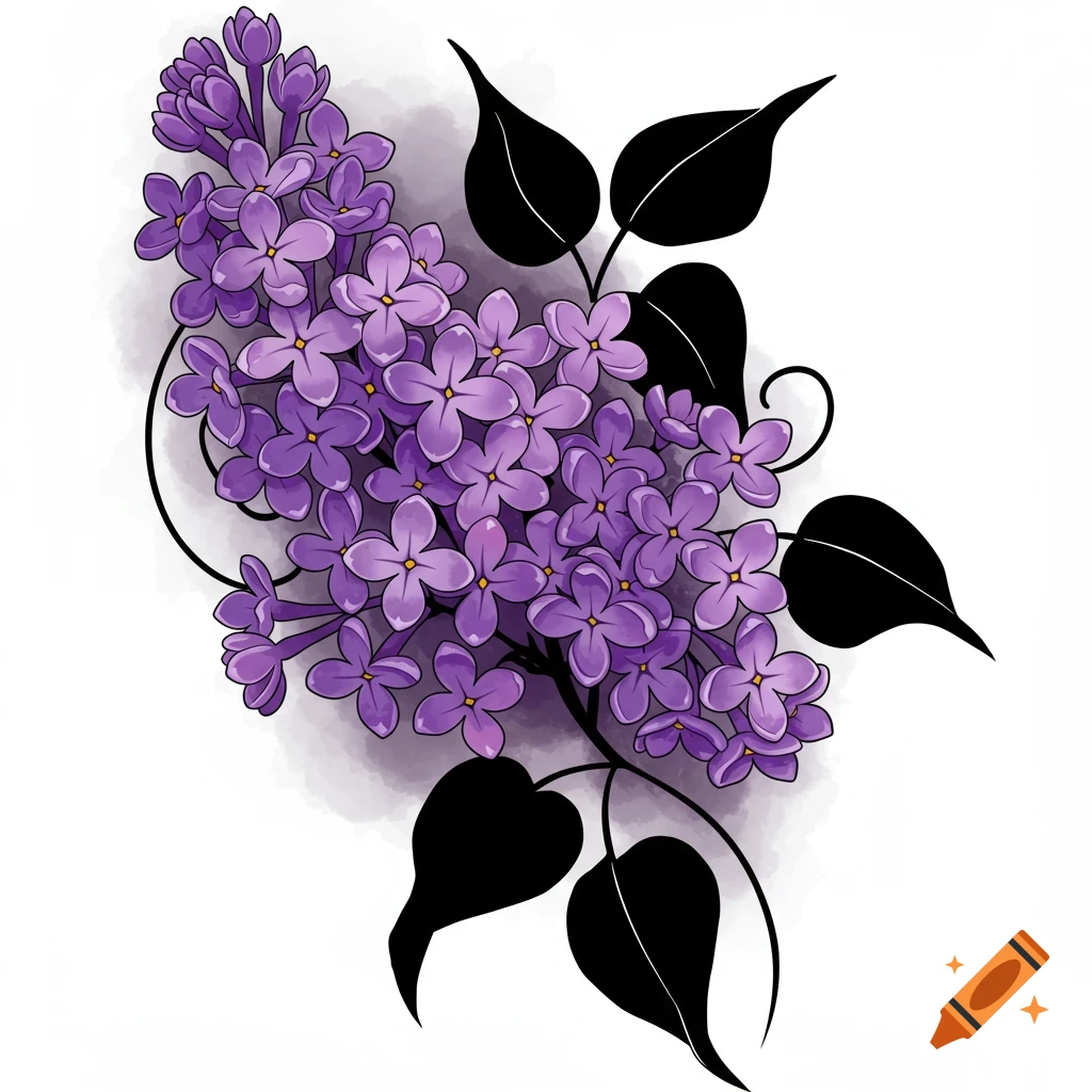 Purple lilac flowers with black leaves.