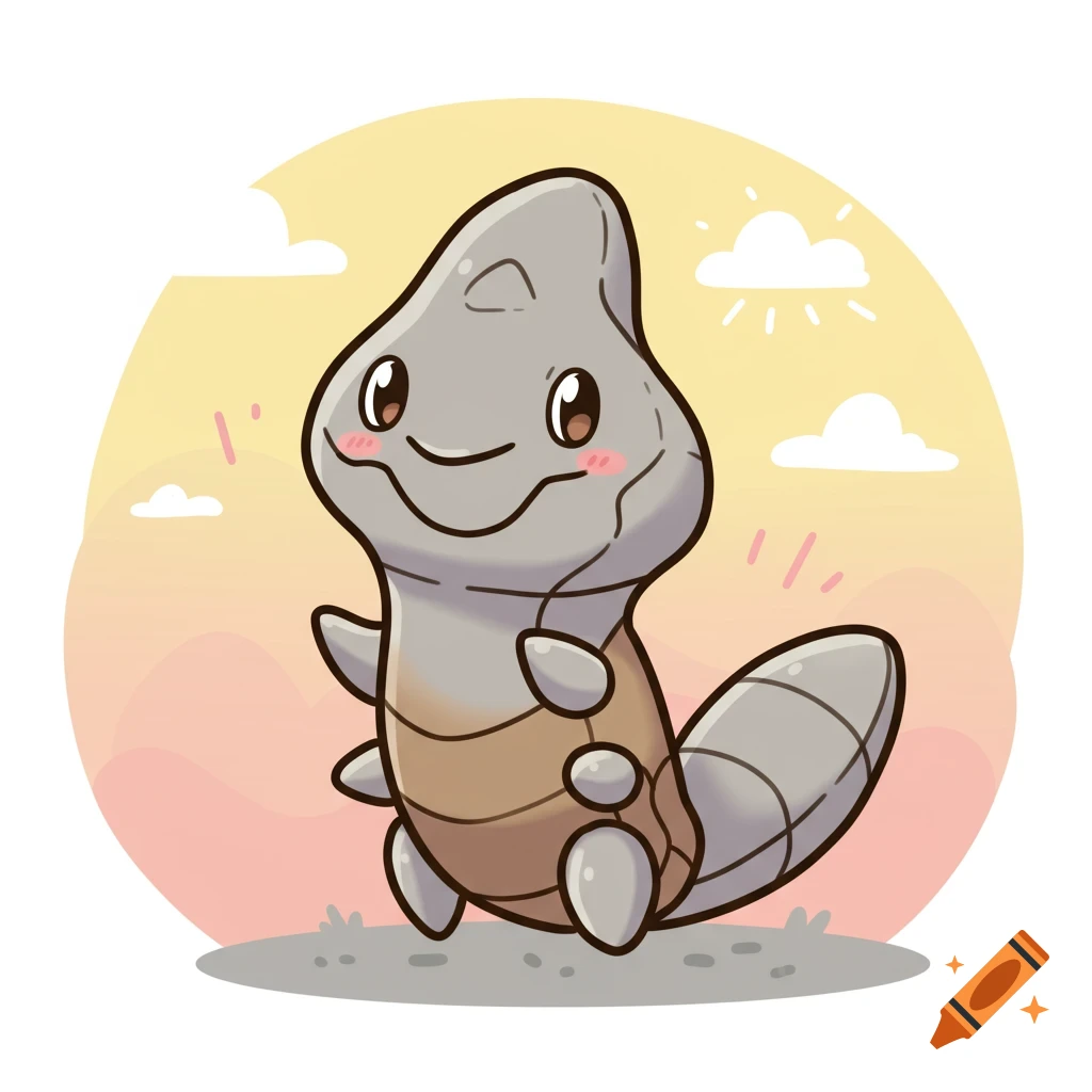 Cute cartoon of the Pokémon Kakuna standing outdoors with a simple background.