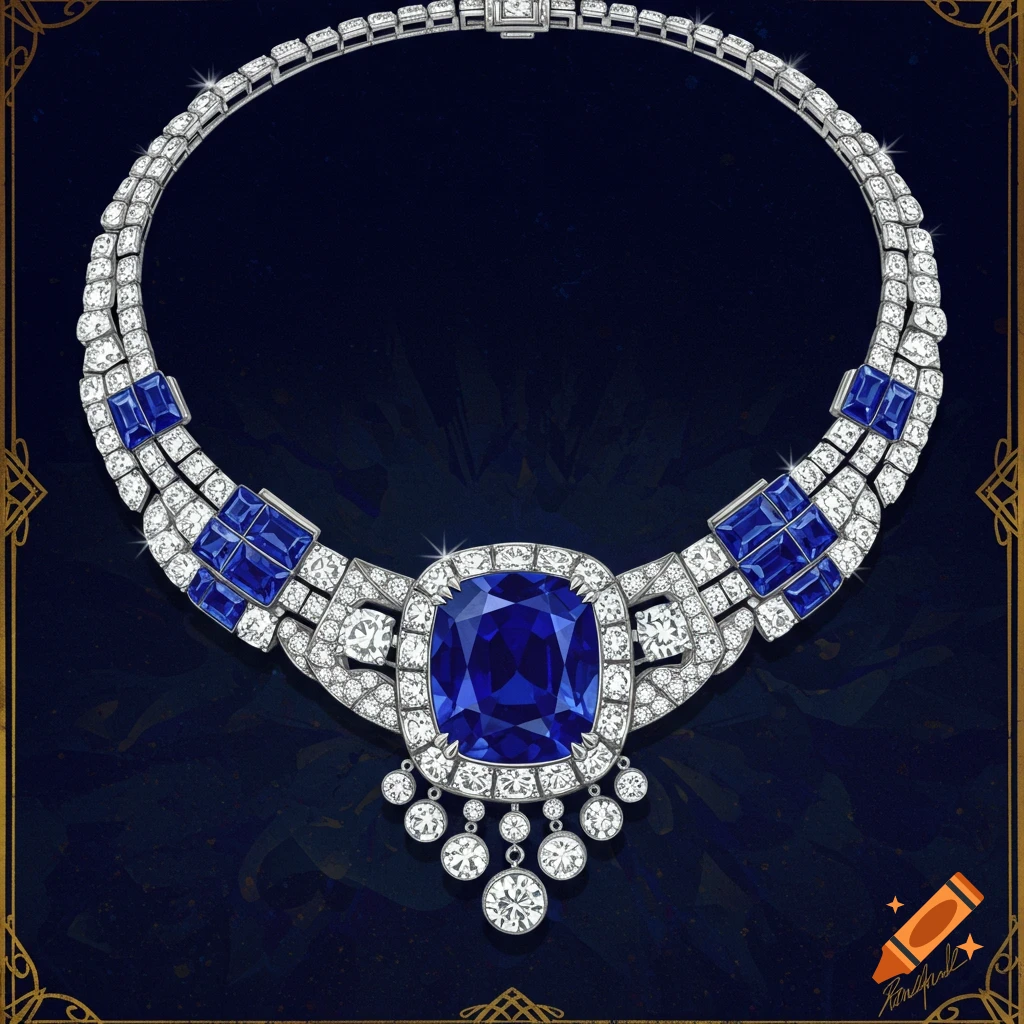 An art deco sapphire and diamond necklace.