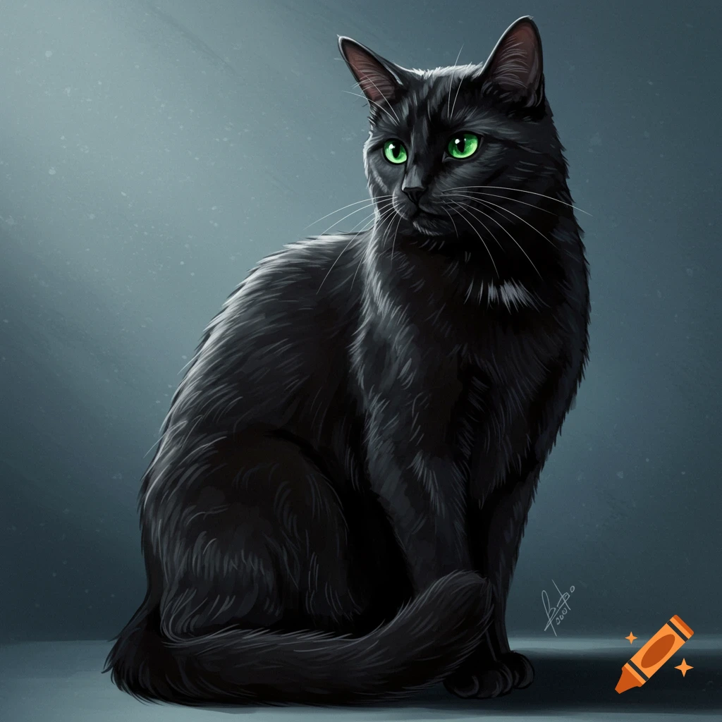 A black cat with green eyes