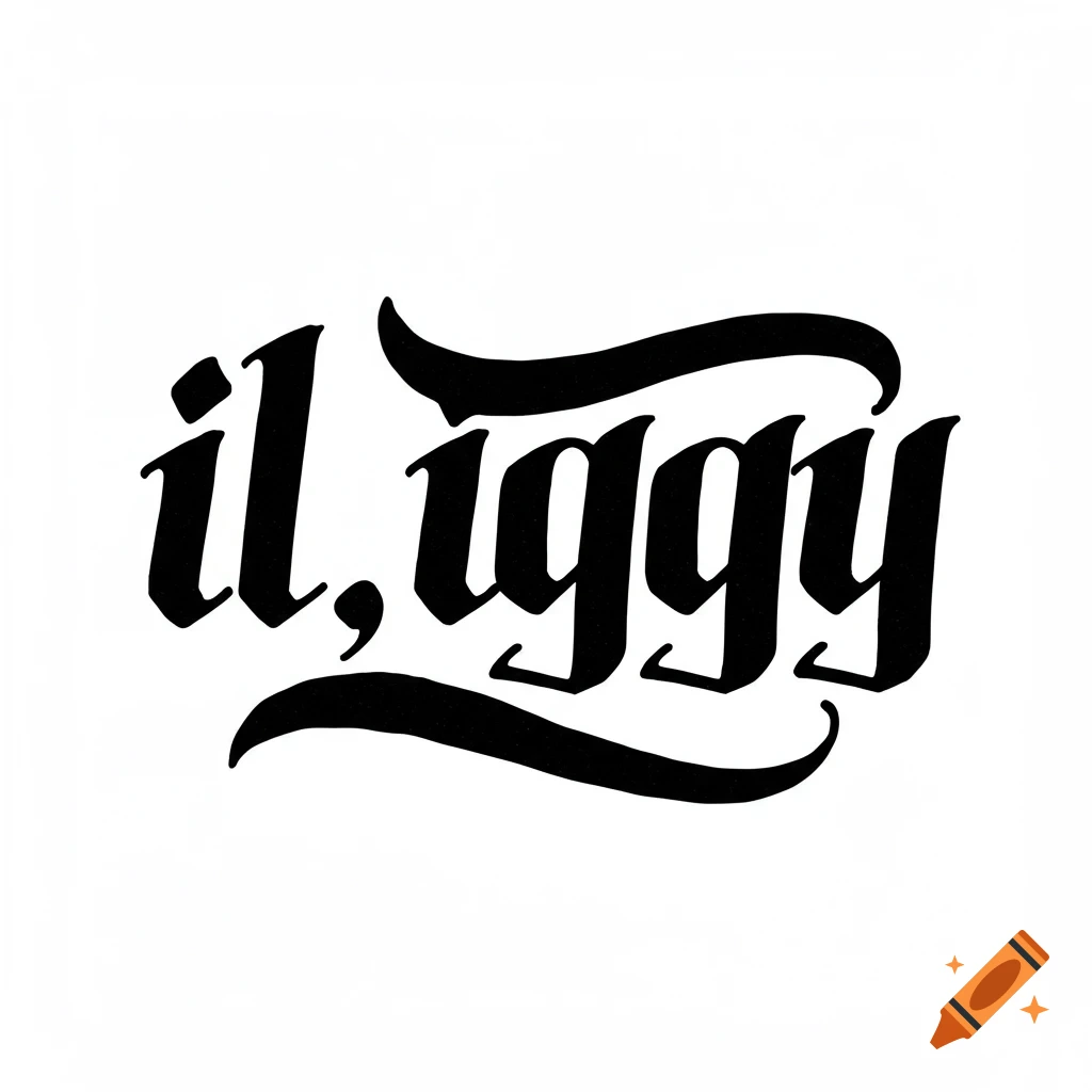 Thick black calligraphic text reads 'il, iggy' on a white background.