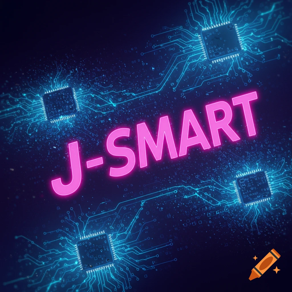 J-SMART text in pink on a blue glowing circuit board background